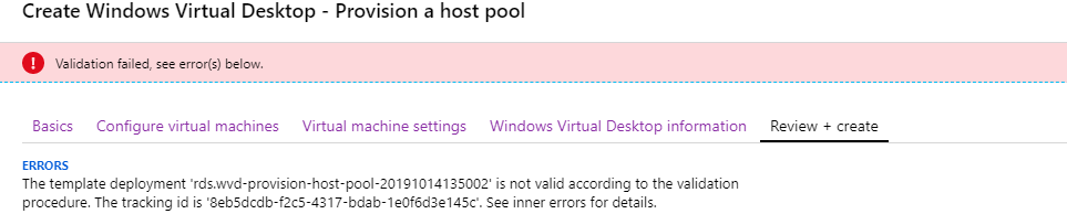 WVD deployment failed